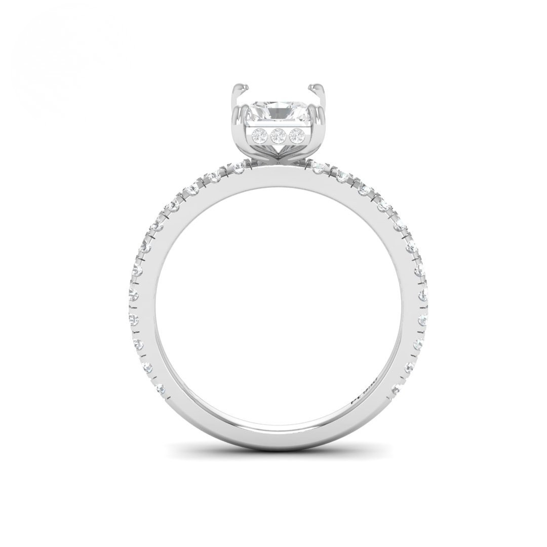 Lila Radiant Cut Diamond Engagement Ring with Diamond Hidden Halo and Diamond Band