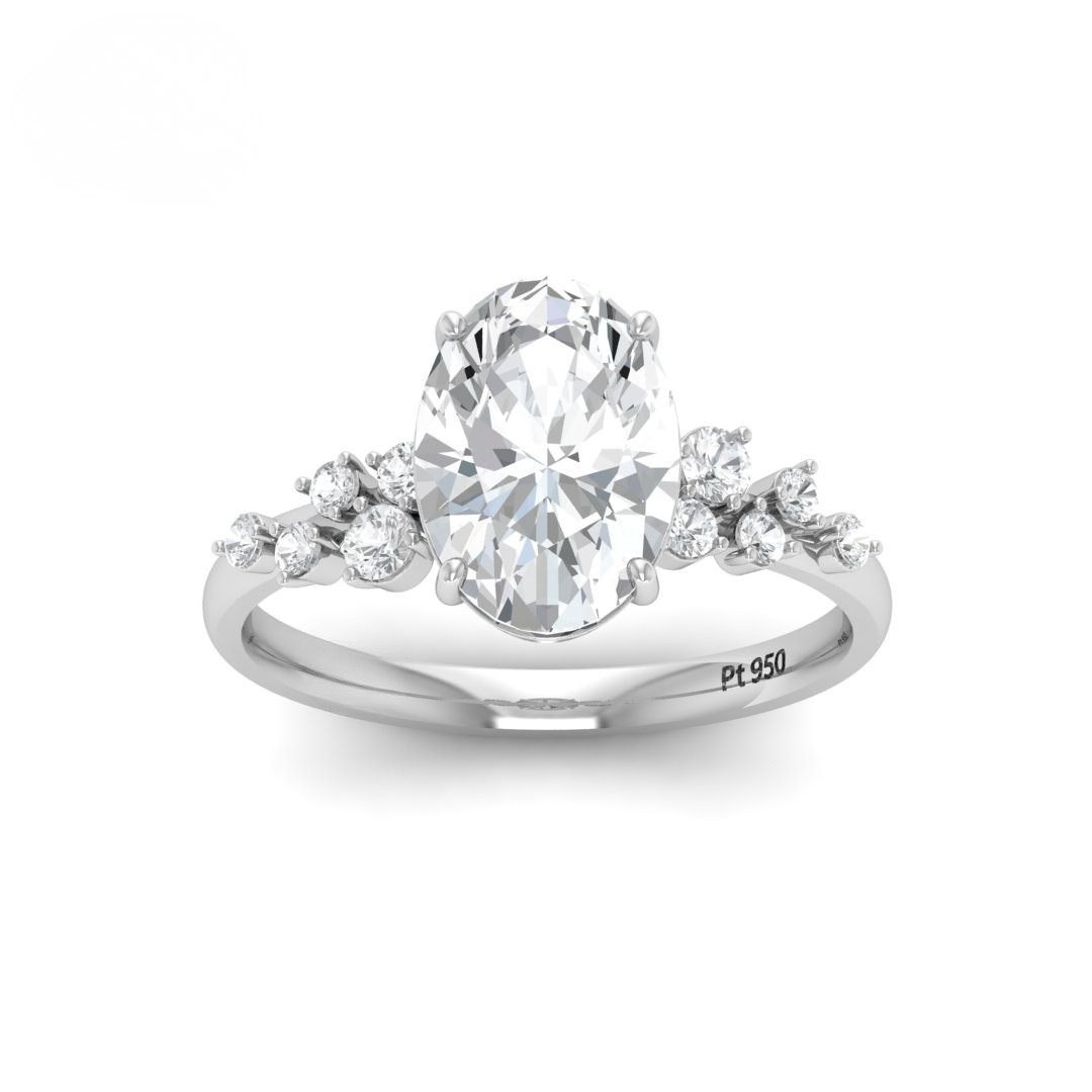 Lina Oval Cut Diamond Engagement Ring With Diamond Accent Band