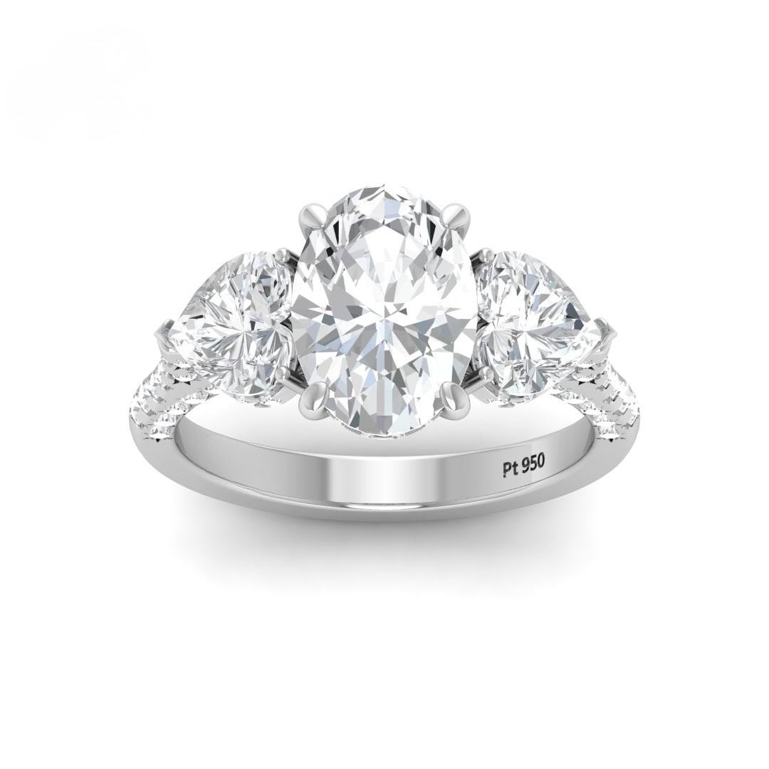 Vidhi Oval Cut Diamond Engagement Ring with Heart Cut Side Diamonds and 3D Diamond Band