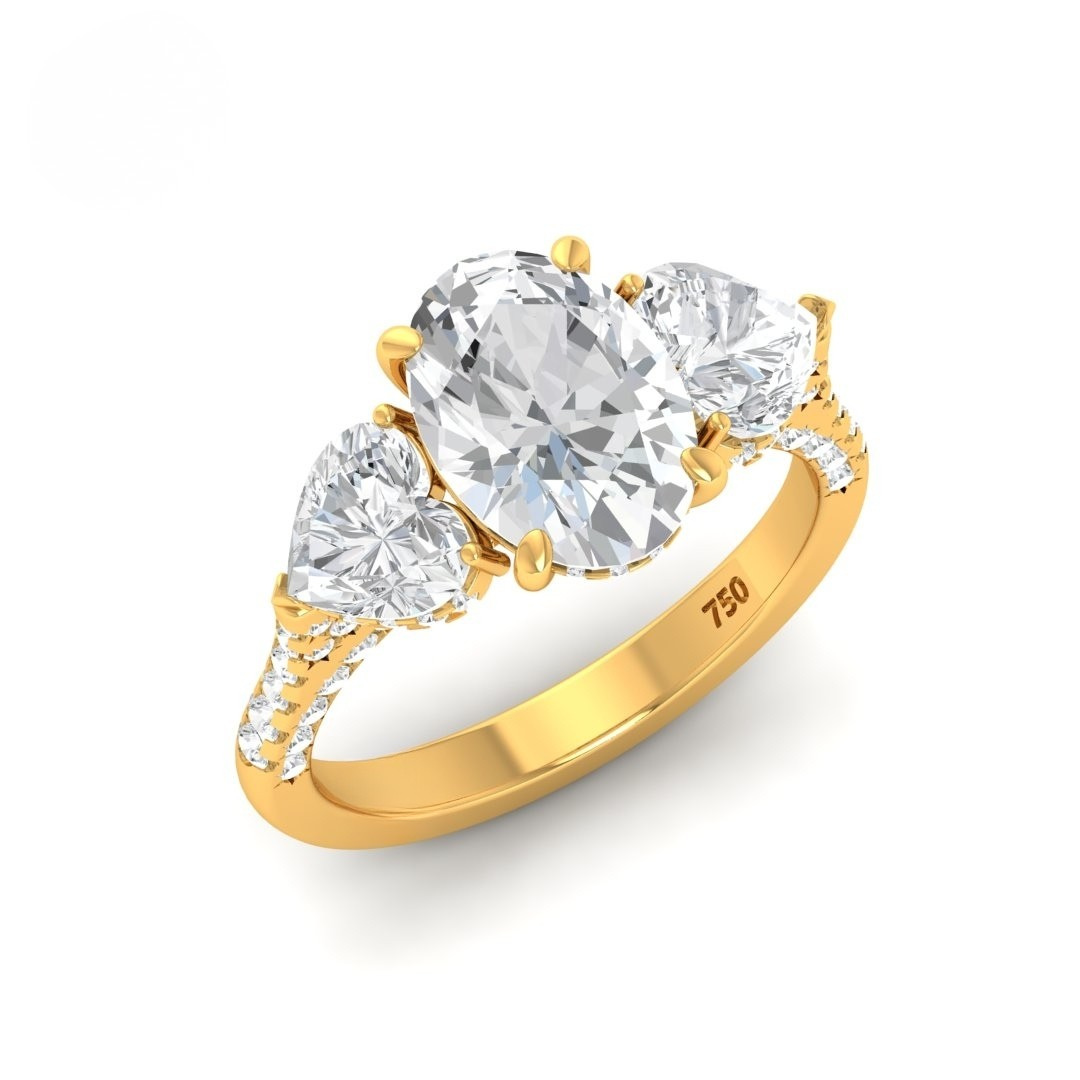 Vidhi Oval Cut Diamond Engagement Ring with Heart Cut Side Diamonds and 3D Diamond Band