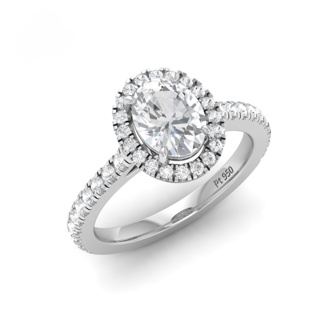Belle Oval Cut Diamond Engagement Ring with Diamond Halo & Diamond Band
