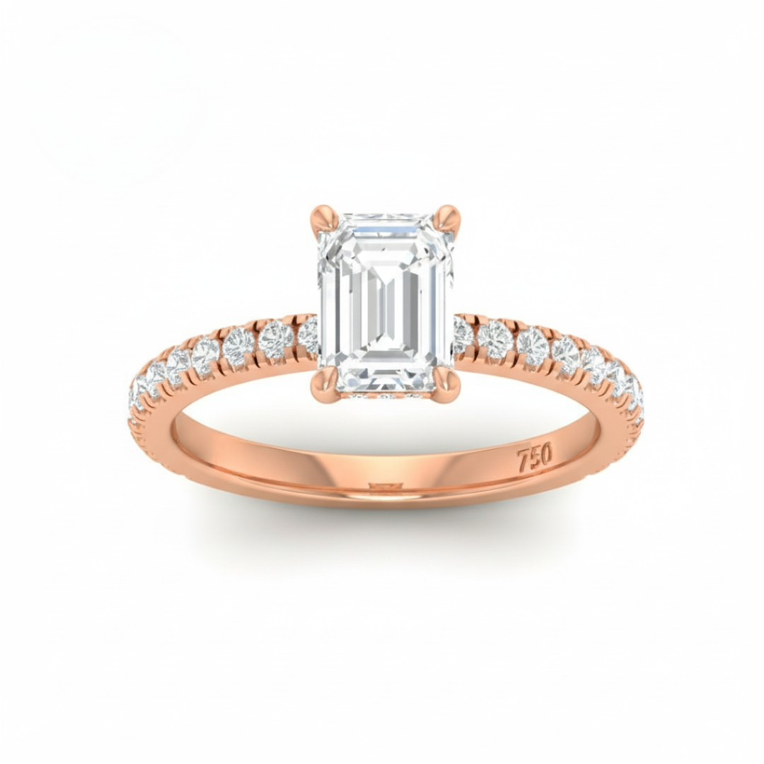 Lila Emerald Cut Diamond Engagement Ring with Diamond Hidden Halo and Diamond Band