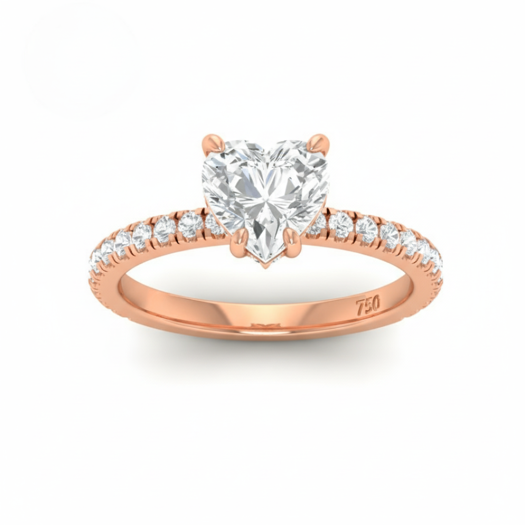 Lila Heart Cut Diamond Engagement Ring with Diamond Hidden Halo and Diamond Band