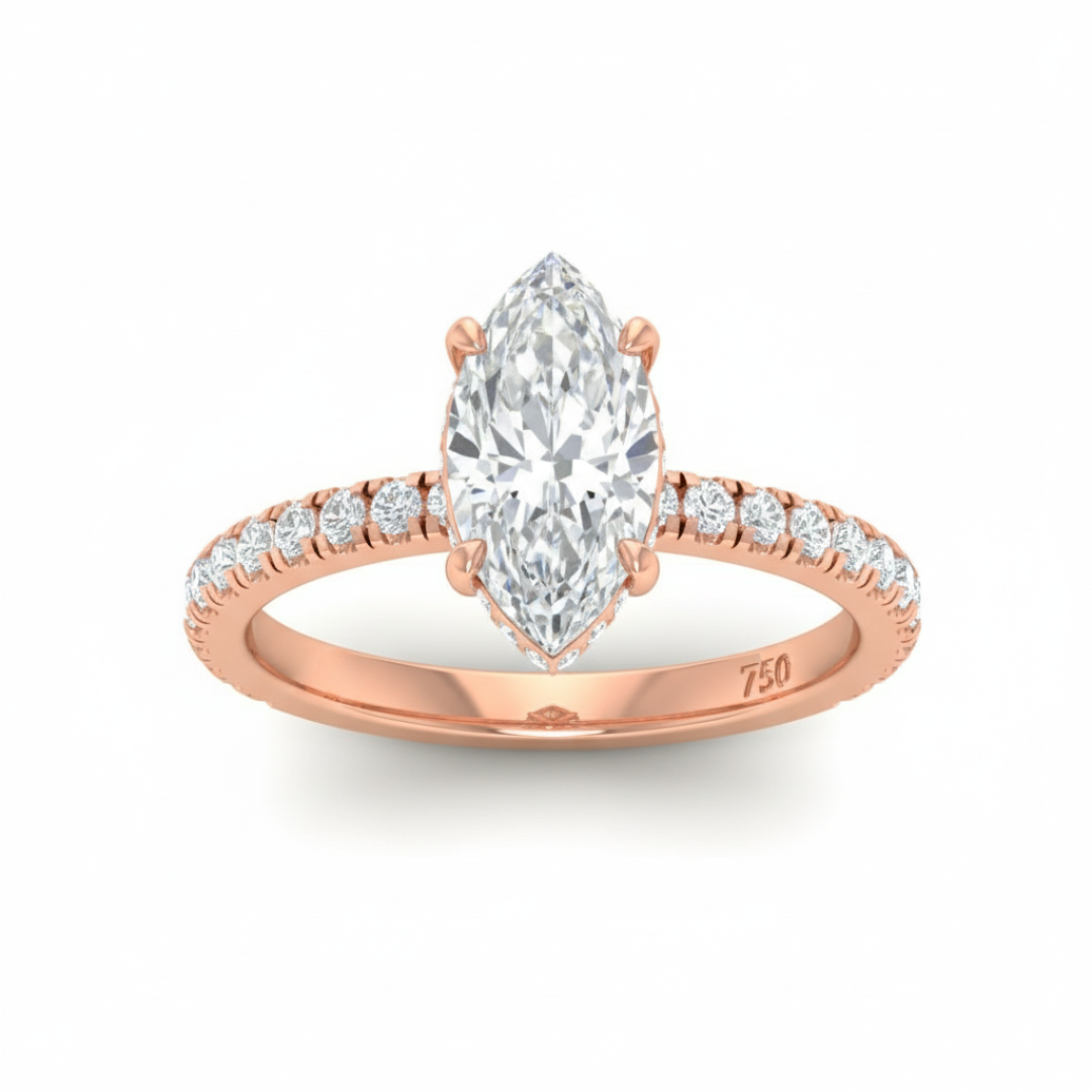 Lila Marquise Cut Diamond Engagement Ring with Diamond Hidden Halo and Diamond Band