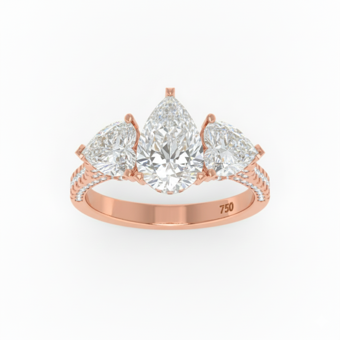 Vidhi Pear Cut Diamond Engagement Ring with Heart Cut Side Diamonds and 3D Diamond Band