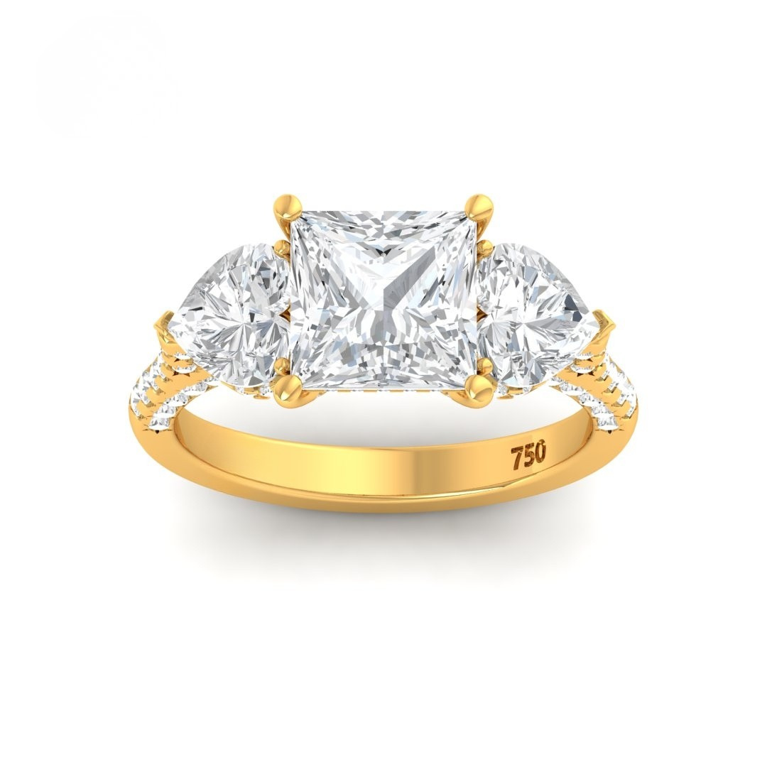 Vidhi Princess Cut Diamond Engagement Ring with Heart Cut Side Diamonds and 3D Diamond Band