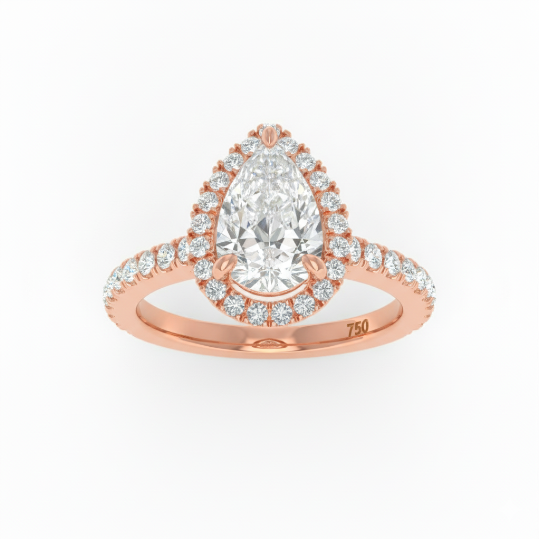 Belle Pear Cut Diamond Engagement Ring with Diamond Halo & Diamond Band