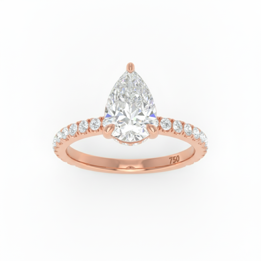Lila Pear Cut Diamond Engagement Ring with Diamond Hidden Halo and Diamond Band