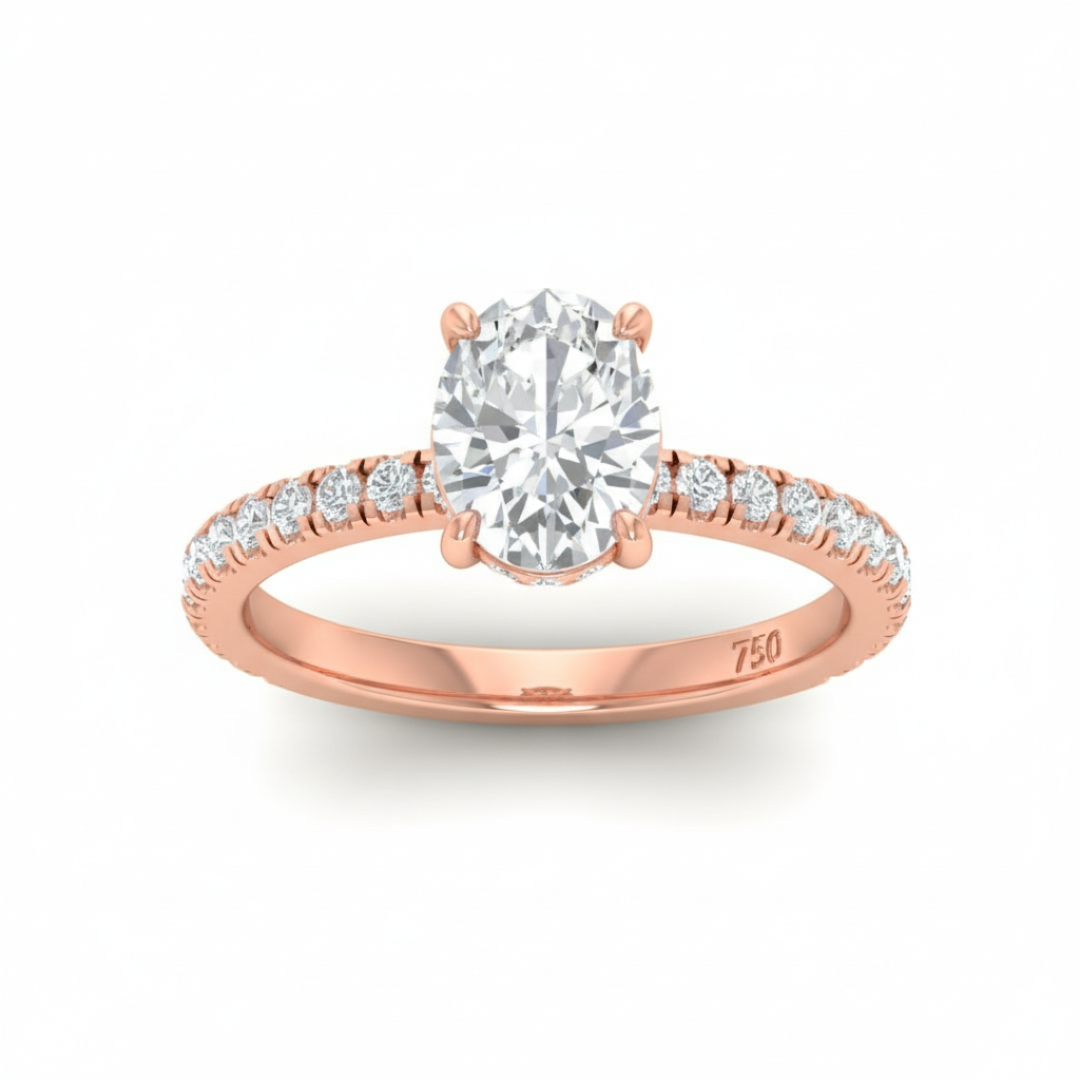 Lila Oval Cut Diamond Engagement Ring with Diamond Hidden Halo and Diamond Band