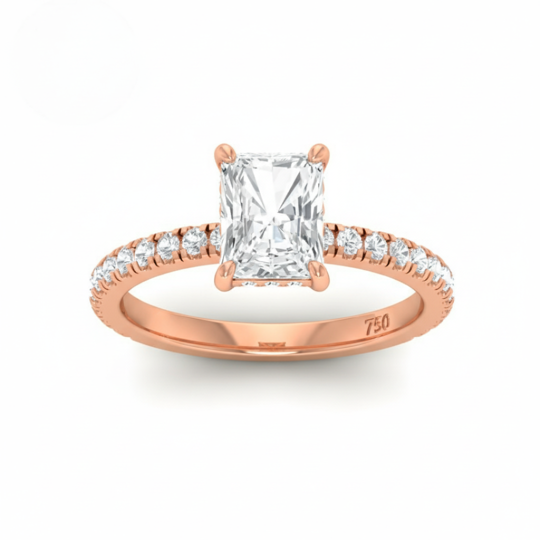 Lila Radiant Cut Diamond Engagement Ring with Diamond Hidden Halo and Diamond Band