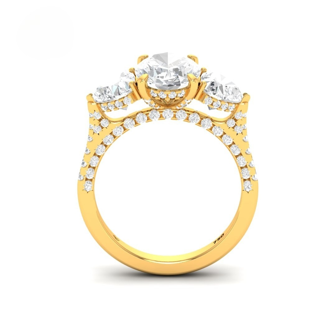 Vidhi Oval Cut Diamond Engagement Ring with Heart Cut Side Diamonds and 3D Diamond Band