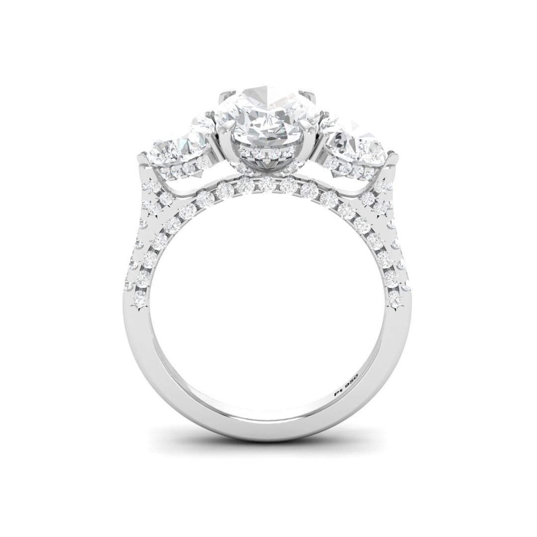 Vidhi Oval Cut Diamond Engagement Ring with Heart Cut Side Diamonds and 3D Diamond Band