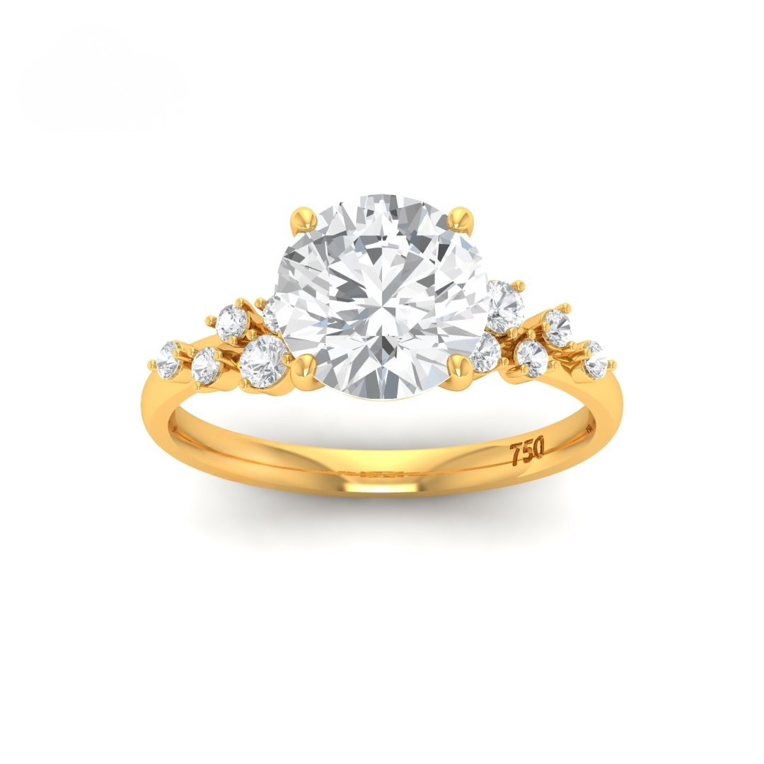 Lina Round Cut Diamond Engagement Ring With Diamond Accent Band