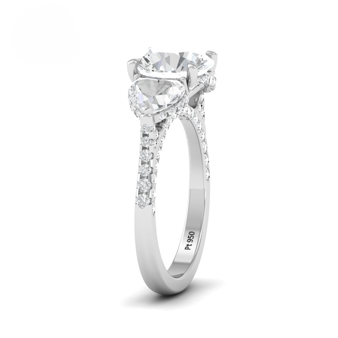 Vidhi Round Cut Diamond Engagement Ring with Heart Cut Side Diamonds and 3D Diamond Band