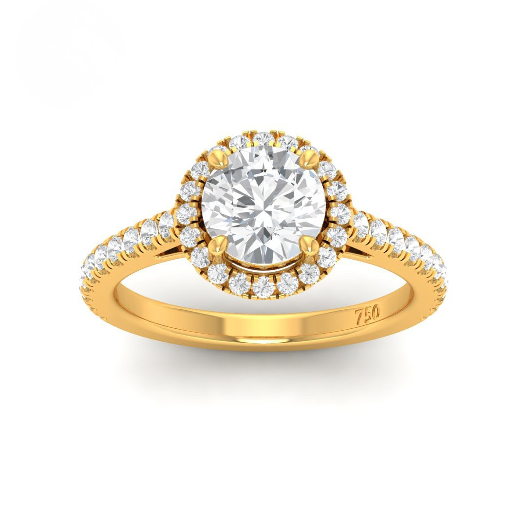 Belle Round Cut Diamond Engagement Ring with Diamond Halo & Diamond Band