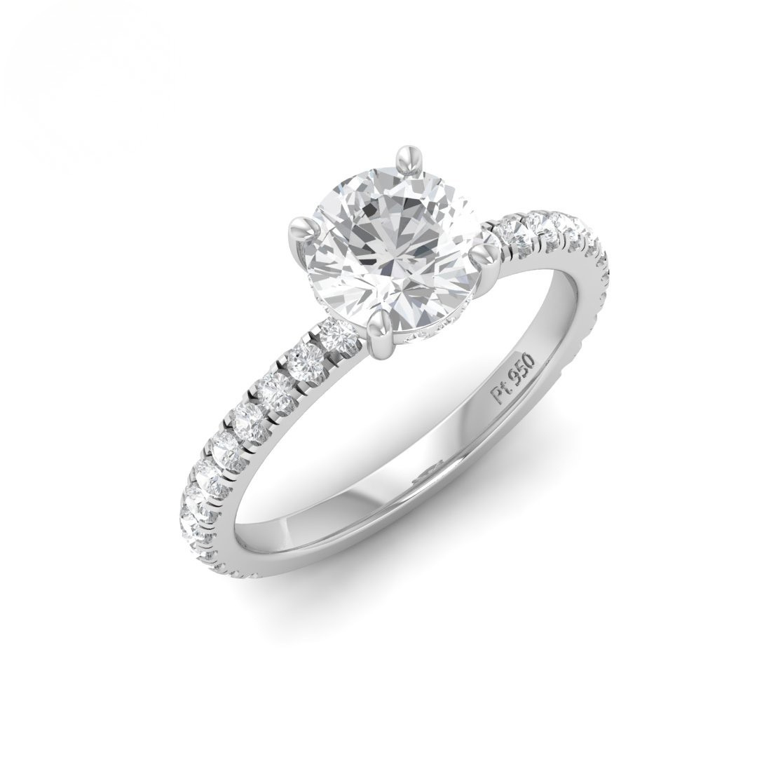 Lila Round Cut Diamond Engagement Ring with Diamond Hidden Halo and Diamond Band