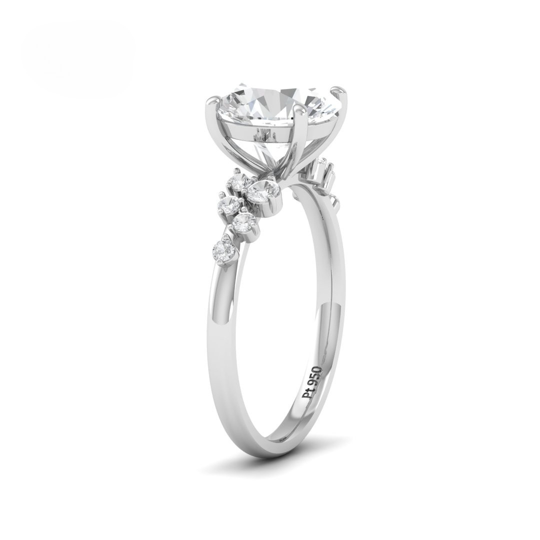 Lina Round Cut Diamond Engagement Ring With Diamond Accent Band
