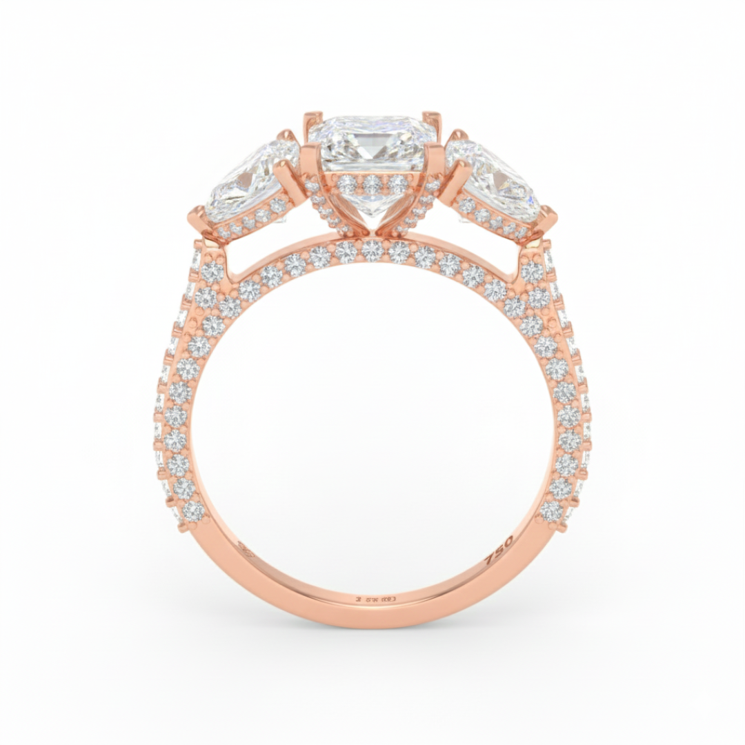 Vidhi Princess Cut Diamond Engagement Ring with Heart Cut Side Diamonds and 3D Diamond Band