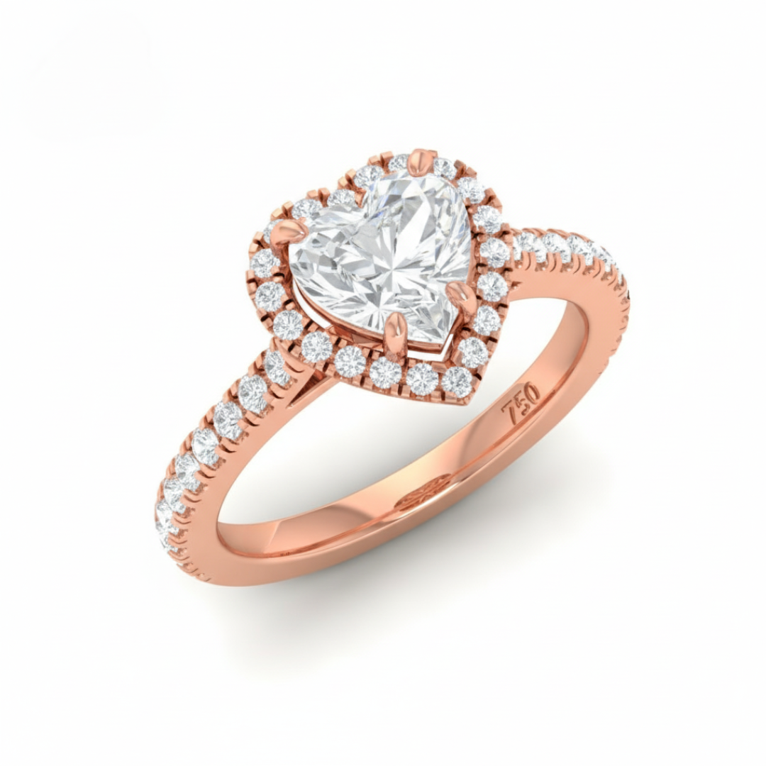Belle Heart Cut Diamond Engagement Ring with Diamond Halo & Diamond Band