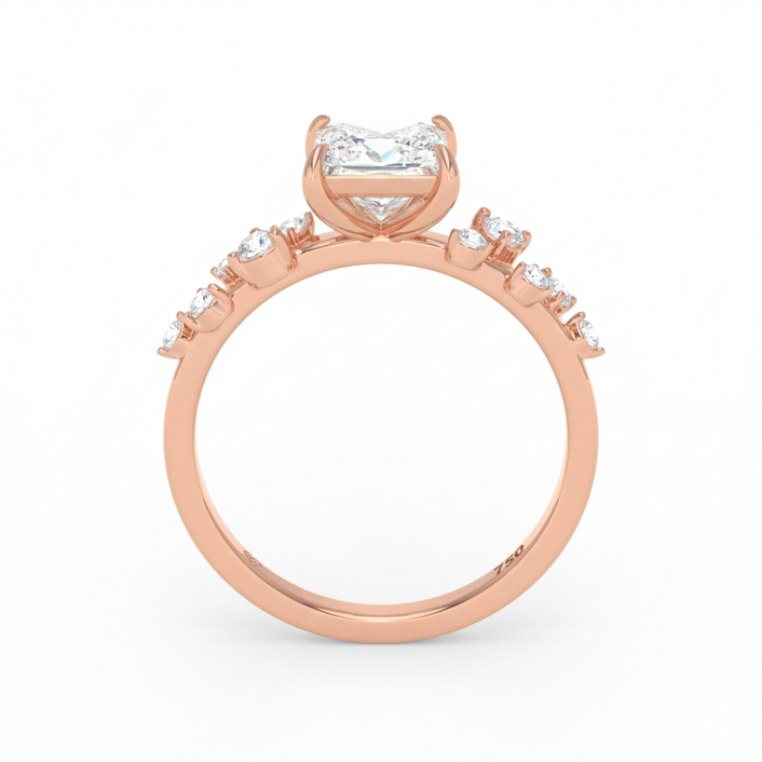 Lina Princess Cut Diamond Engagement Ring With Diamond Accent Band