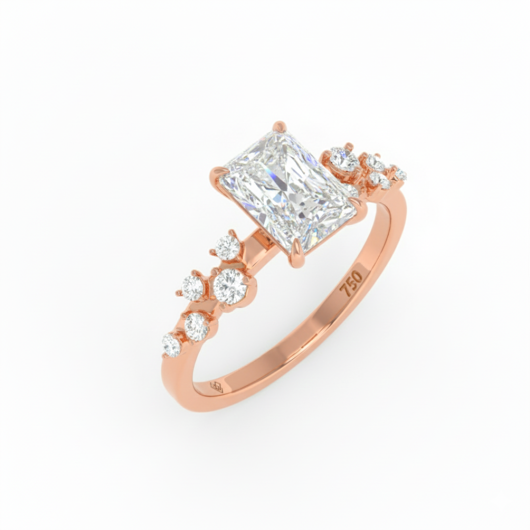 Lina Radiant Cut Diamond Engagement Ring With Diamond Accent Band