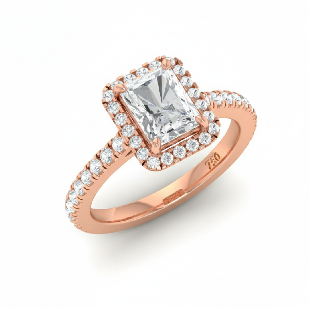 Belle Radiant Cut Diamond Engagement Ring with Diamond Halo & Diamond Band