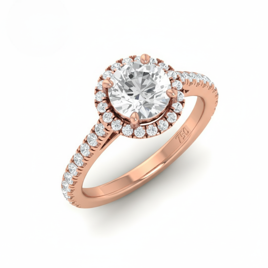 Belle Round Cut Diamond Engagement Ring with Diamond Halo & Diamond Band