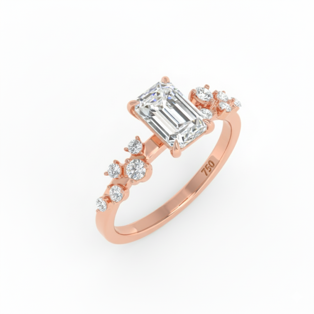 Lina Emerald Cut Diamond Engagement Ring With Diamond Accent Band
