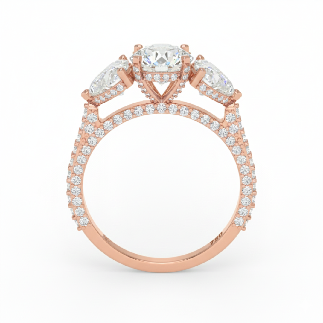 Vidhi Round Cut Diamond Engagement Ring with Heart Cut Side Diamonds and 3D Diamond Band