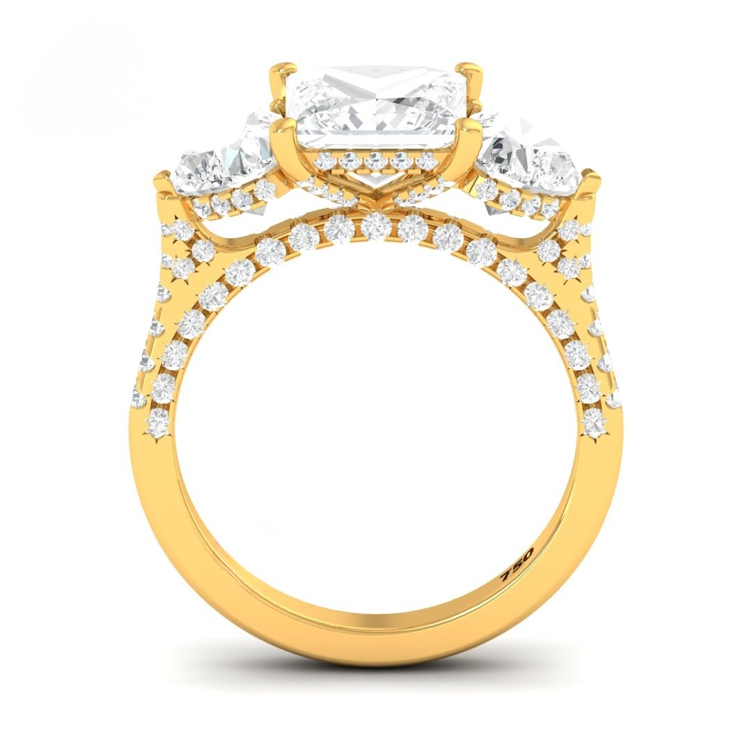 Vidhi Princess Cut Diamond Engagement Ring with Heart Cut Side Diamonds and 3D Diamond Band