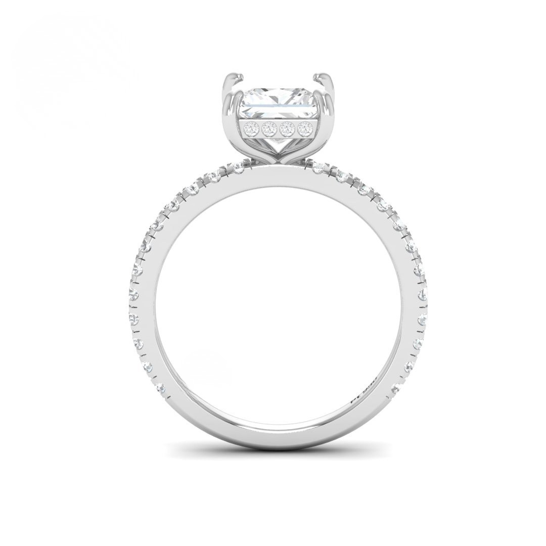 Lila Princess Cut Diamond Engagement Ring with Diamond Hidden Halo and Diamond Band