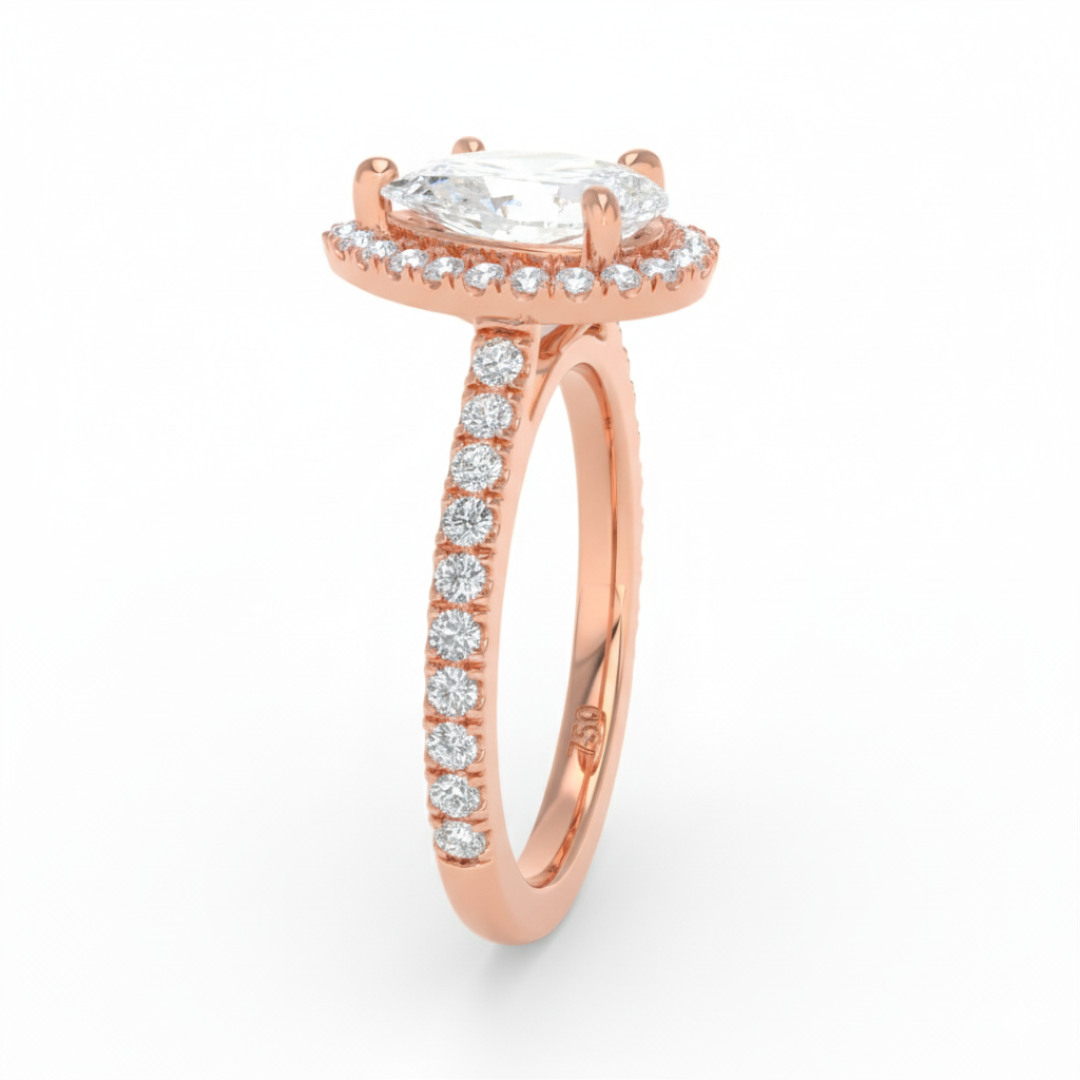 Belle Pear Cut Diamond Engagement Ring with Diamond Halo & Diamond Band