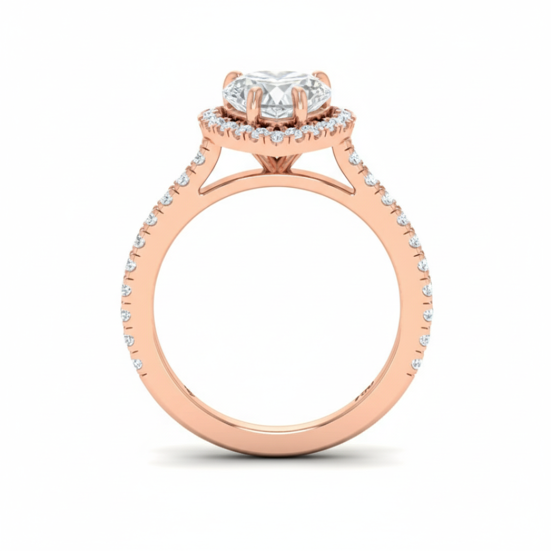 Belle Heart Cut Diamond Engagement Ring with Diamond Halo & Diamond Band