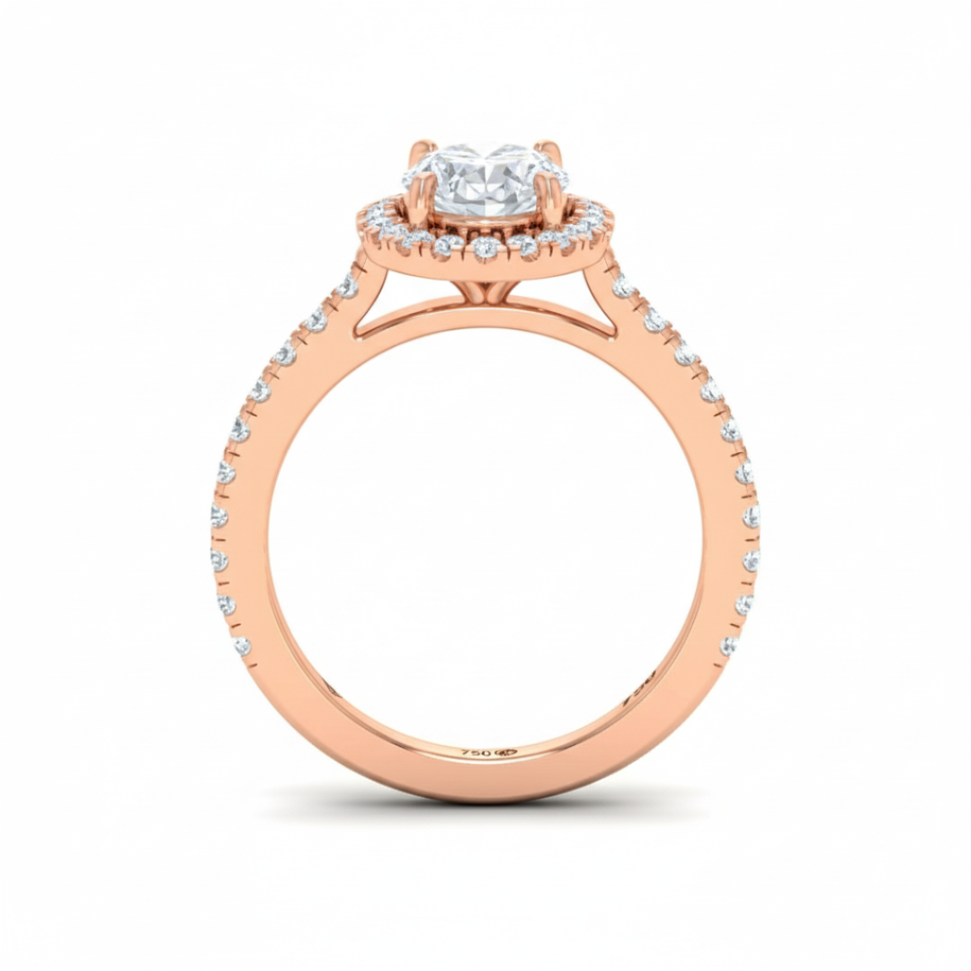 Belle Oval Cut Diamond Engagement Ring with Diamond Halo & Diamond Band