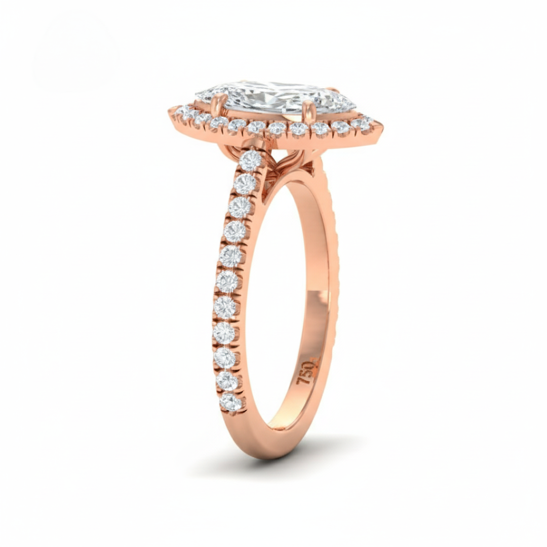 Belle Marquise Cut Diamond Engagement Ring with Diamond Halo & Diamond Band