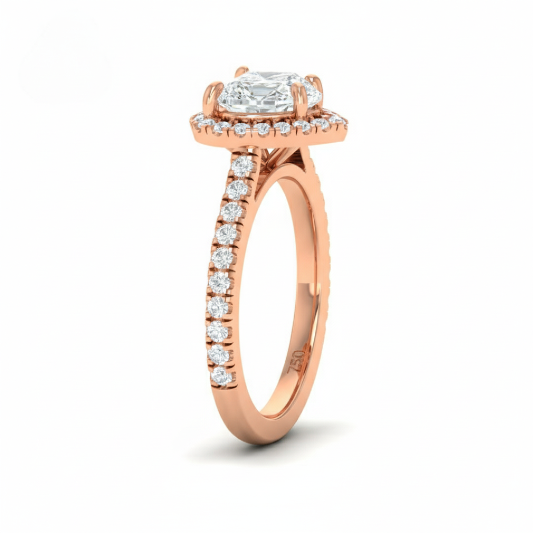 Belle Heart Cut Diamond Engagement Ring with Diamond Halo & Diamond Band