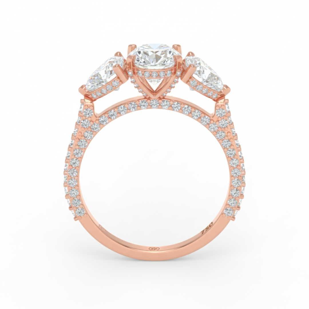 Vidhi Oval Cut Diamond Engagement Ring with Heart Cut Side Diamonds and 3D Diamond Band