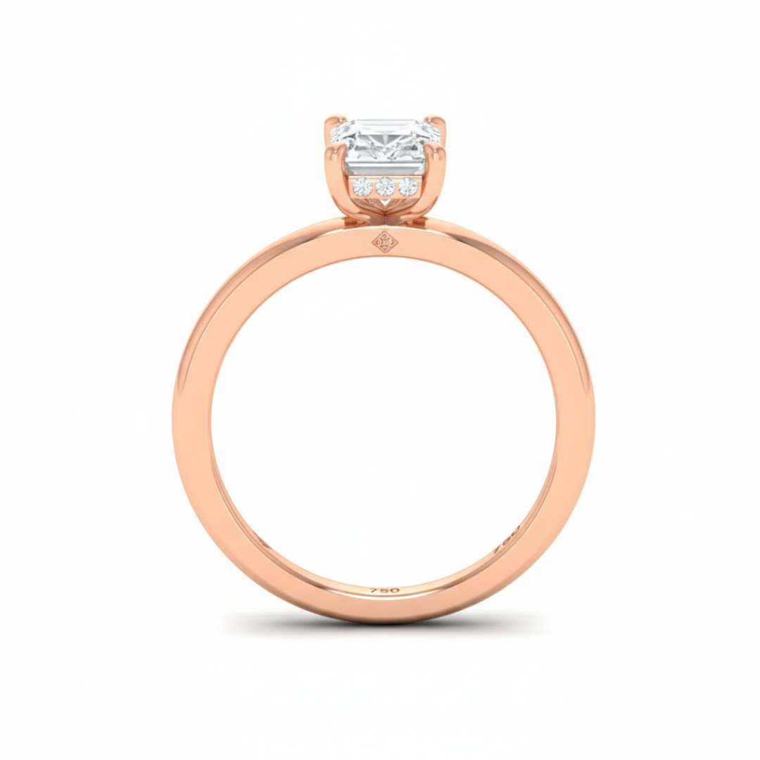 Kiara Emerald Cut Diamond With Hidden Halo Engagement Ring