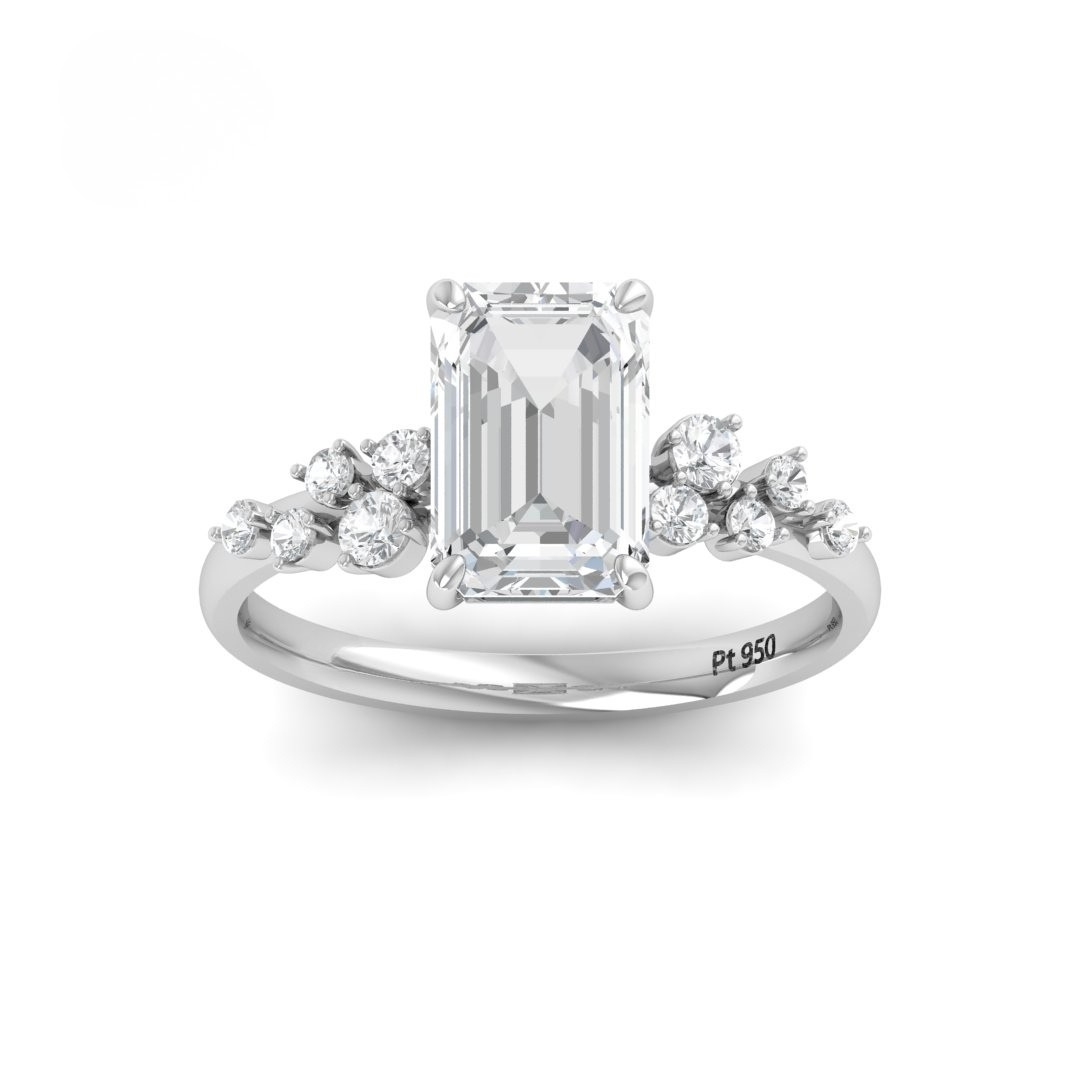 Lina Emerald Cut Diamond Engagement Ring With Diamond Accent Band