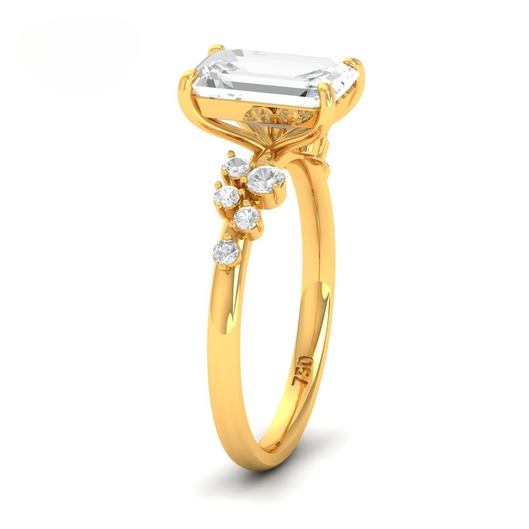 Lina Emerald Cut Diamond Engagement Ring With Diamond Accent Band