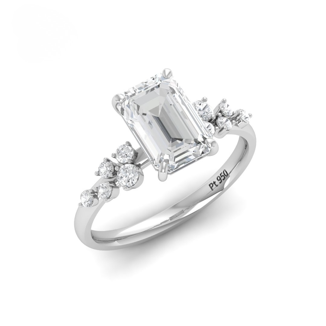 Lina Emerald Cut Diamond Engagement Ring With Diamond Accent Band