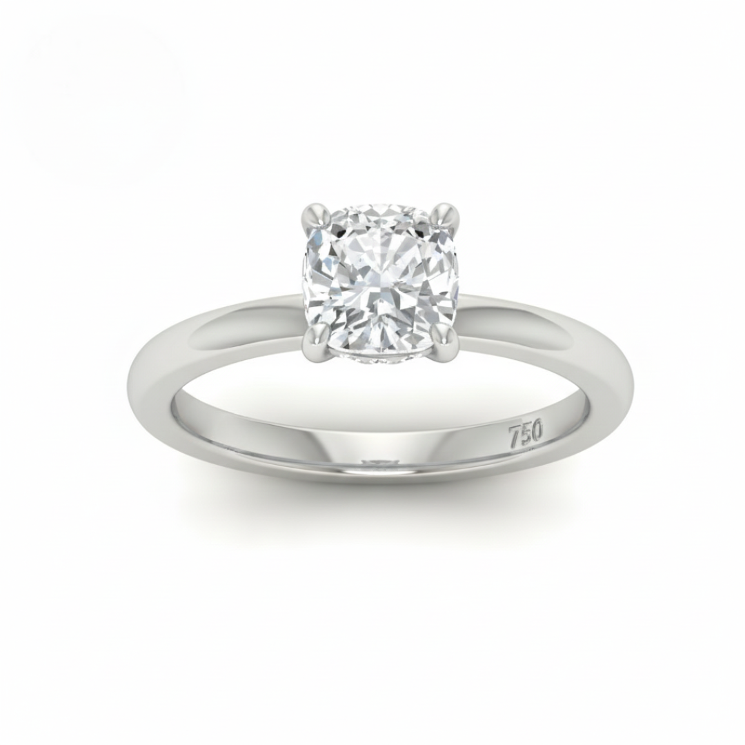 Kiara Cushion Cut Diamond With Hidden Halo Engagement Ring