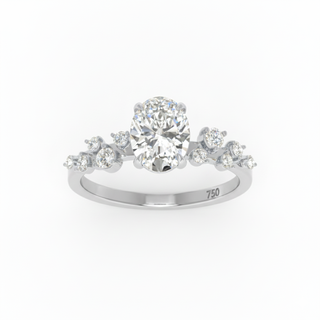 Lina Oval Cut Diamond Engagement Ring With Diamond Accent Band