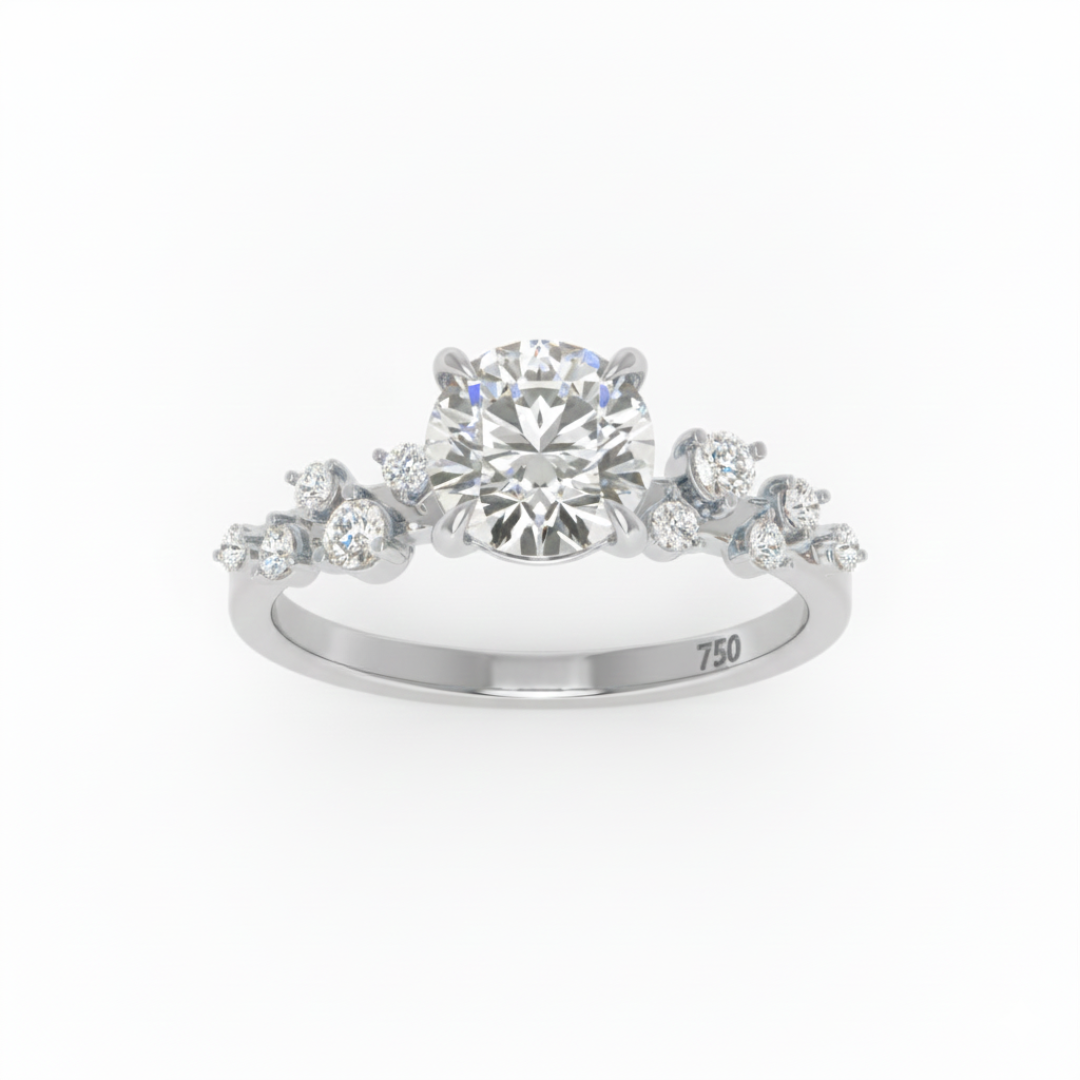 Lina Round Cut Diamond Engagement Ring With Diamond Accent Band