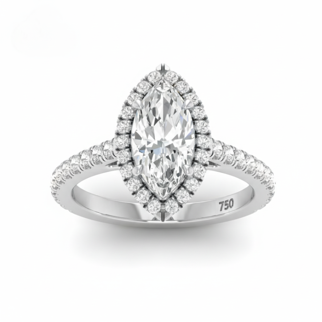 Belle Marquise Cut Diamond Engagement Ring with Diamond Halo & Diamond Band