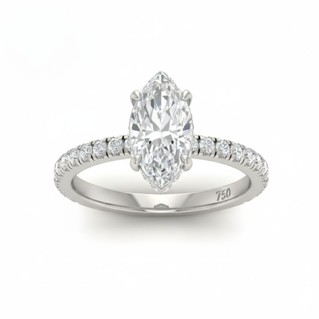 Lila Marquise Cut Diamond Engagement Ring with Diamond Hidden Halo and Diamond Band