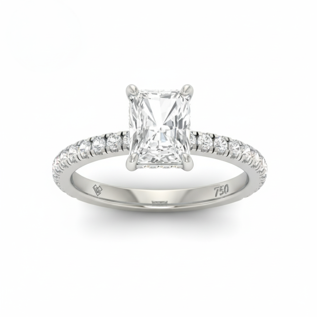 Lila Radiant Cut Diamond Engagement Ring with Diamond Hidden Halo and Diamond Band