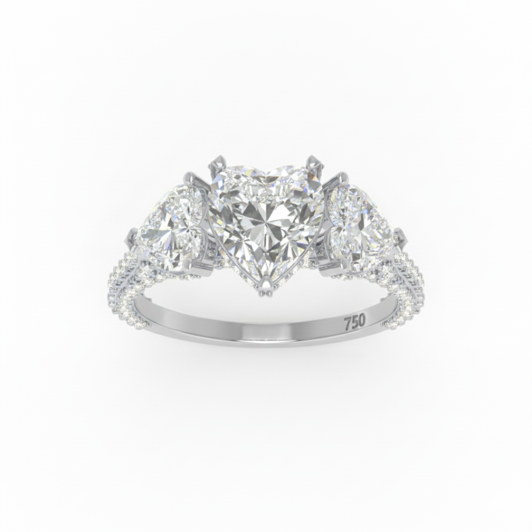 Vidhi Heart Cut Diamond Engagement Ring with Heart Cut Side Diamonds and 3D Diamond Band