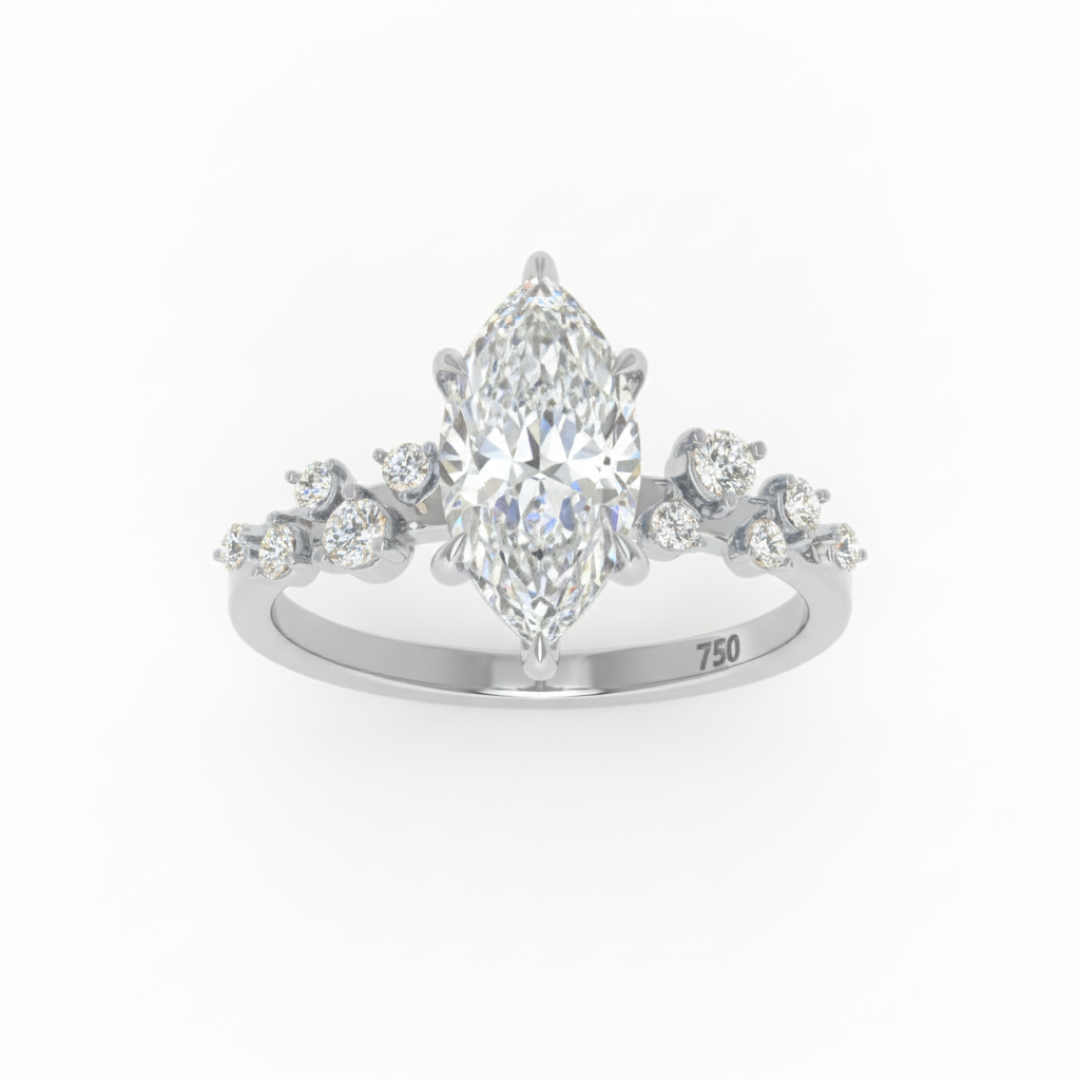Lina Marquise Cut Diamond Engagement Ring With Diamond Accent Band