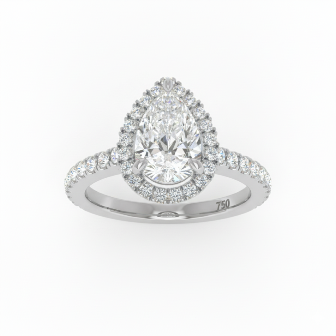 Belle Pear Cut Diamond Engagement Ring with Diamond Halo & Diamond Band